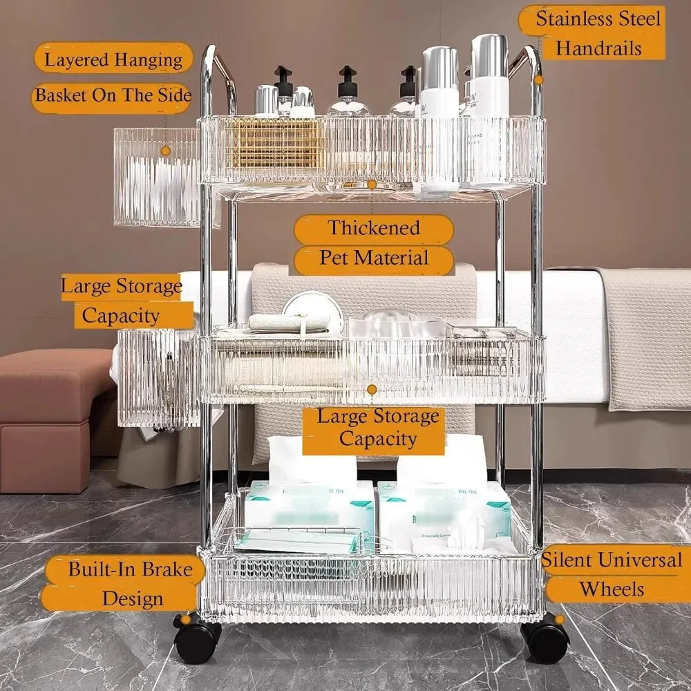 Rolling Cart,with Three Storage Boxes of The Same Color Beauty Salon Trolley,for Beauty Spa Cosmetology Massage,