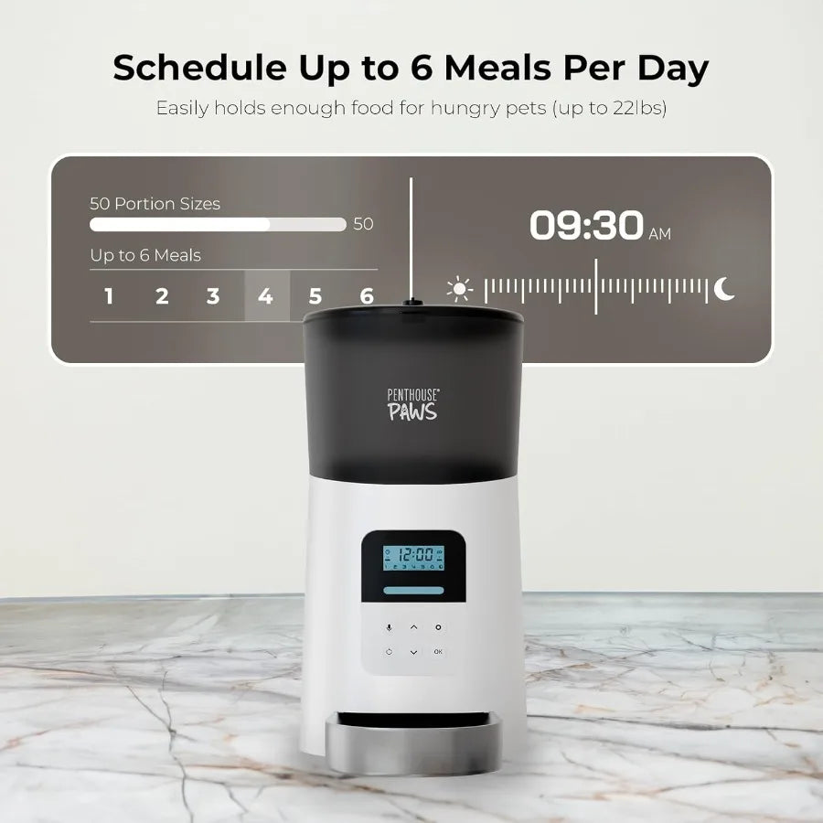 Automatic Cat Feeder with 6L Capacity for Dry Dog Food Dispensing LCD Display for Meal Monitoring TwistLock Airtight Storage to