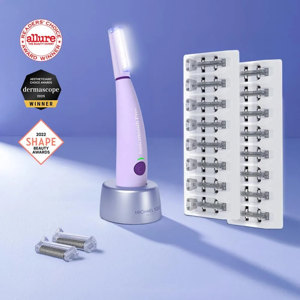 Beauty Sonicsmooth Pro+ Dermaplane Razor for Women Face + Eyebrow trimmer Dermaplaning System w/LED Light Peach Fuzz Remover
