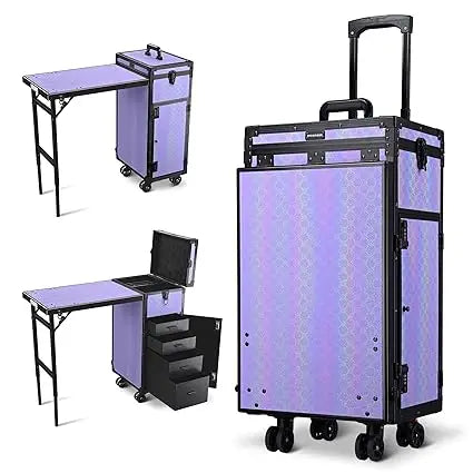 BYOOTIQUE Portable Nail Table Foldable with Storage Traveling Manicure Rolling Makeup Case on wheels for Manicurist Cosmetologis