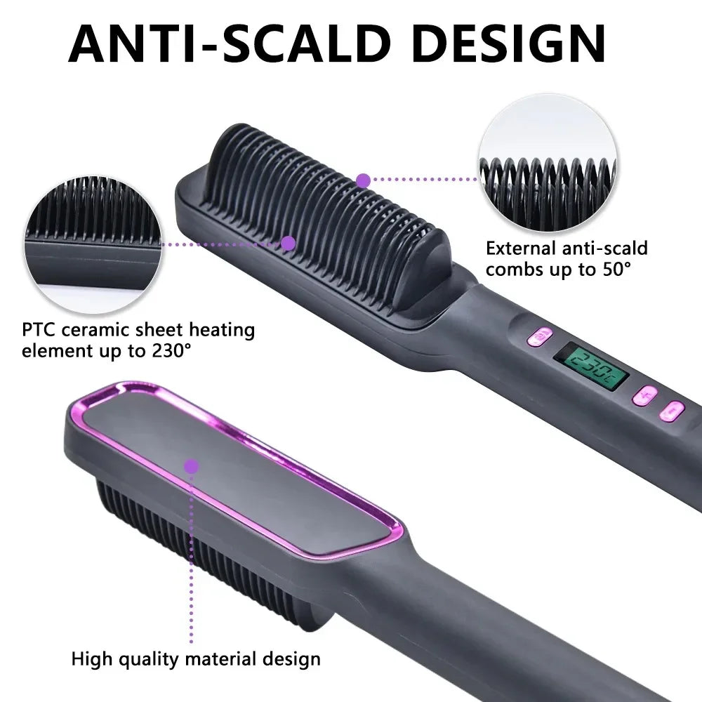 Electric Hot Comb Negative Ion Hair Straightener Brush