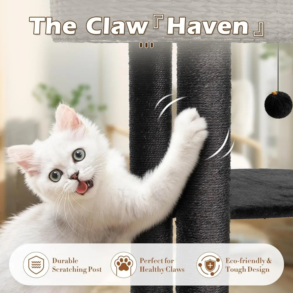 Modern Cat Tree 39 Inch Tall Black Cat Tree for Kittens Climb Play and Rest Indoor Cat Trees with Natural Sisal Scratching Post