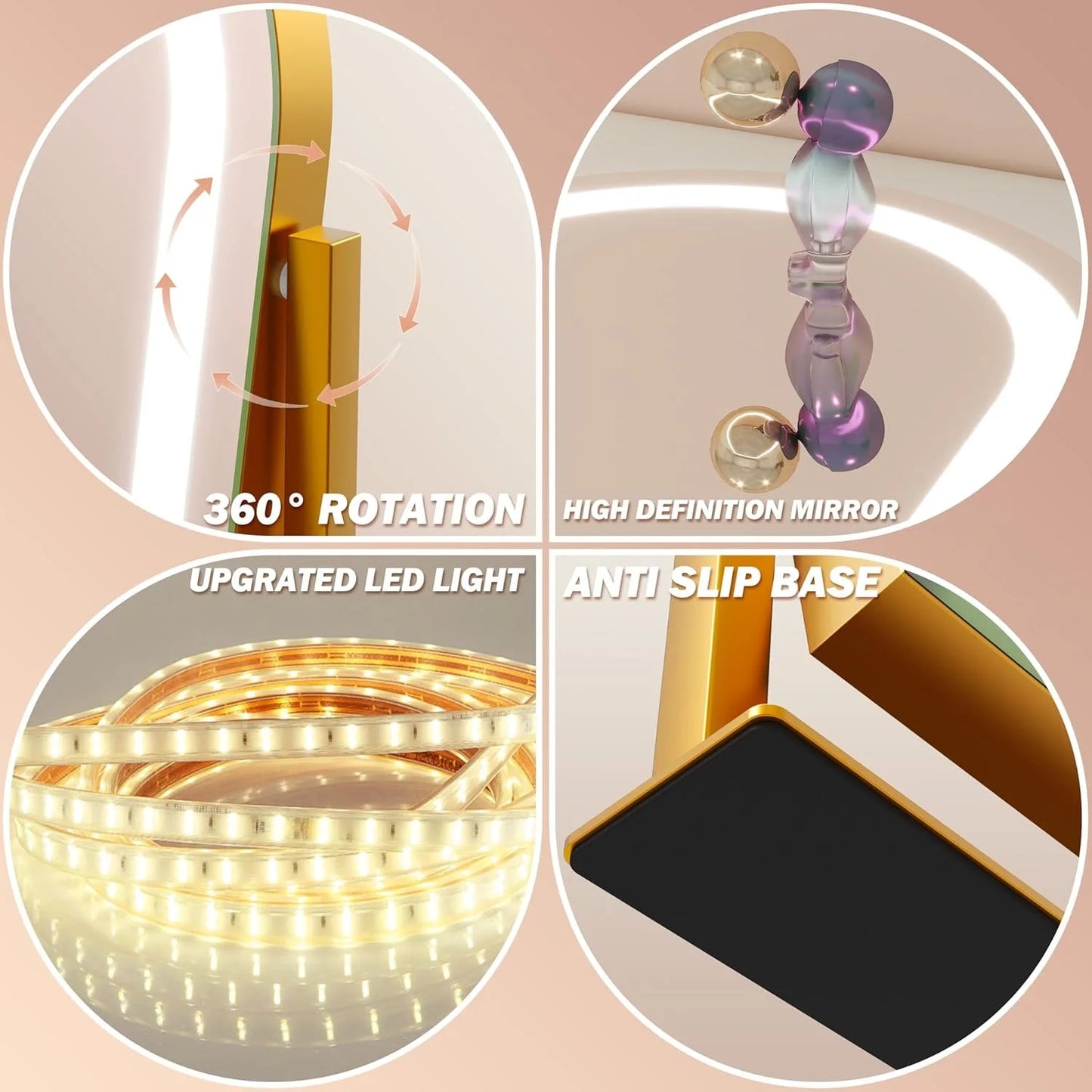 Large makeup mirror with light -15.5 "x13", with light, magnified 10x, touch screen with tri color illumination,(gold)