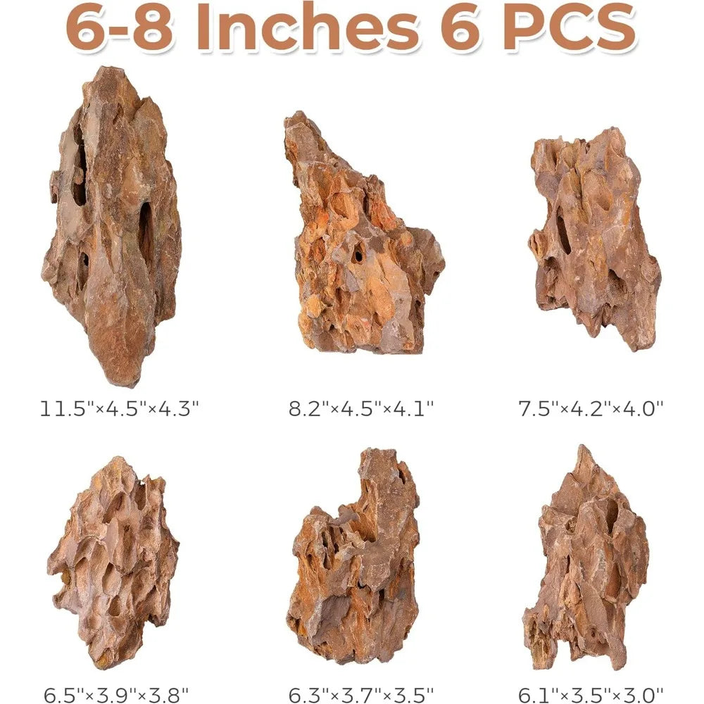 6-8 Inches Natural Dragon Stone 6 PCS Aquarium Rocks for Aquascaping, Aquarium Landscaping, Terrariums, Fish Tank Decoration, Vi