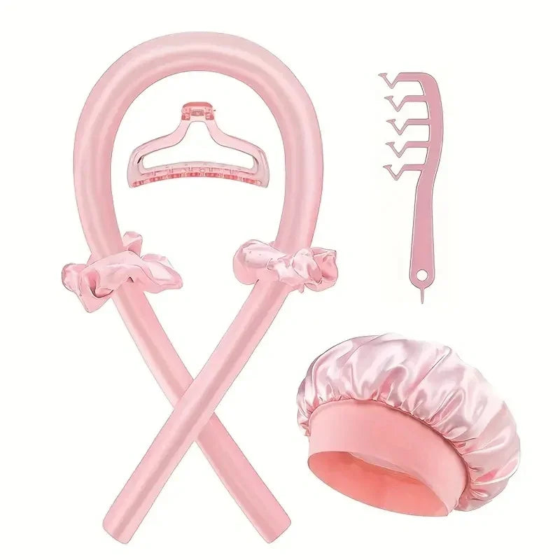 6Pcs Women No Heat Curly Hair Stick Satin Sleep Cap Clip
