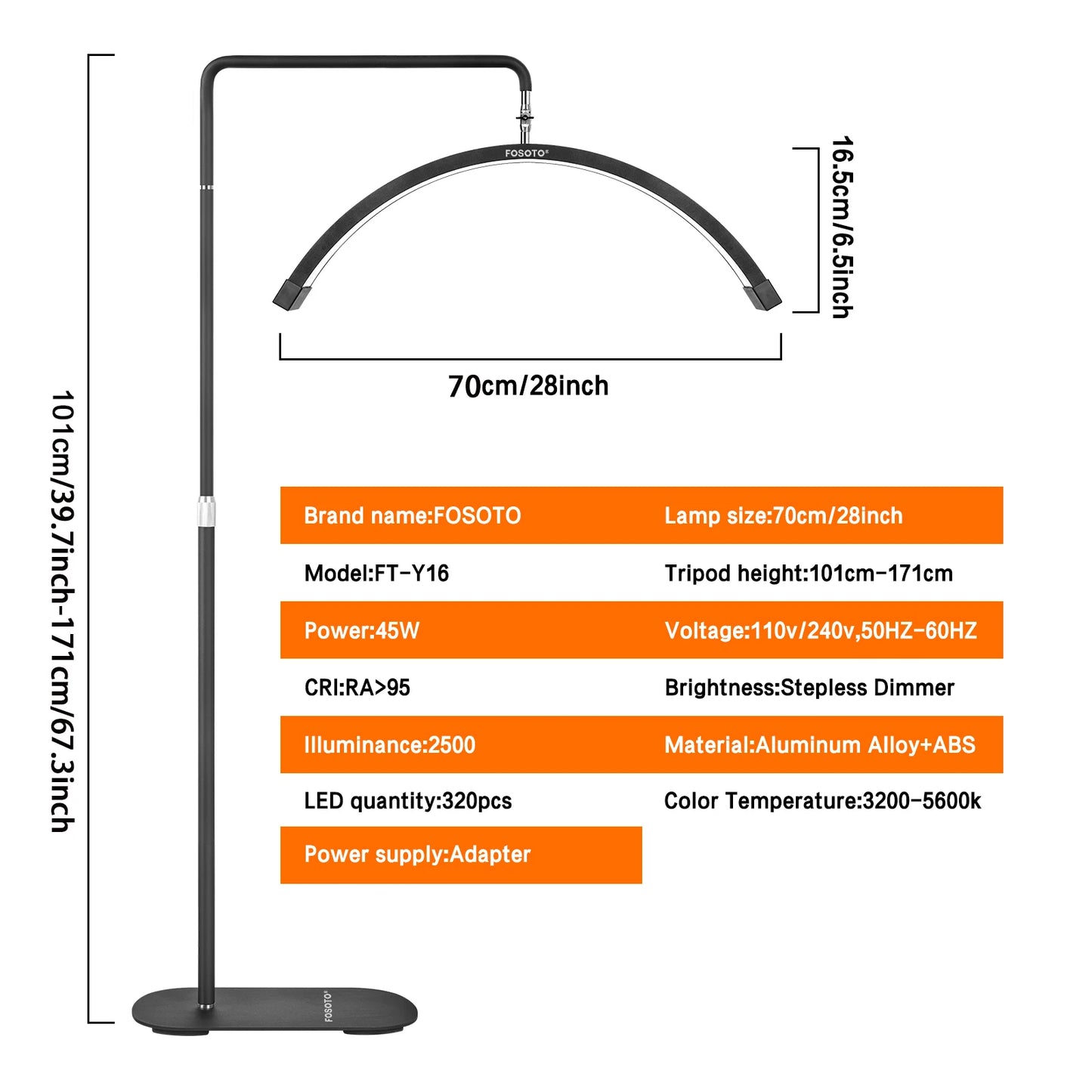 Fosoto Multi-directional Professional Half-Moon Light LED Lash Light Ring Light For Makeup Beauty Salon Eyebrow Tattoo Haircuts