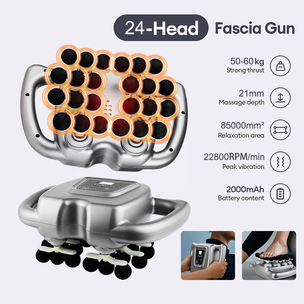 24-Head Fascia Gun 9 Modes High Frequency Vibration Body Massage Gun Back Neck Shoulder Waist Massager Muscle Masajeador
