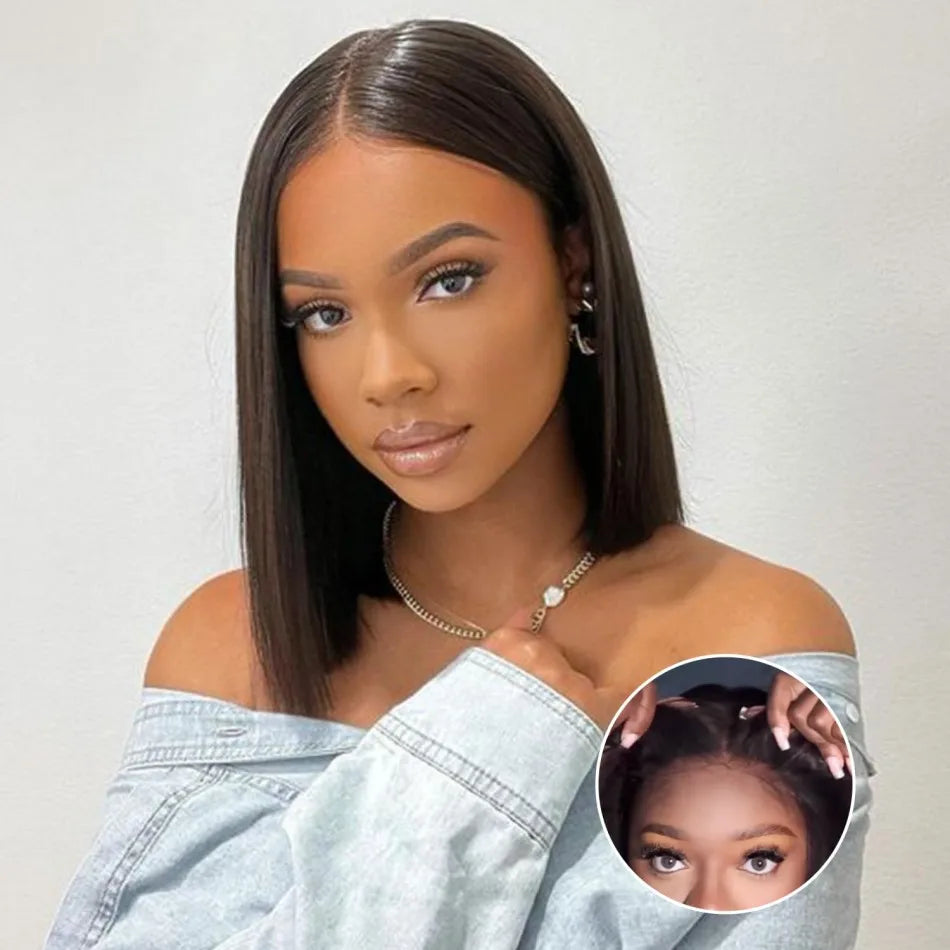 Glueless Bob Wig Human Hair Pre Plucked 5x5 Lace Front