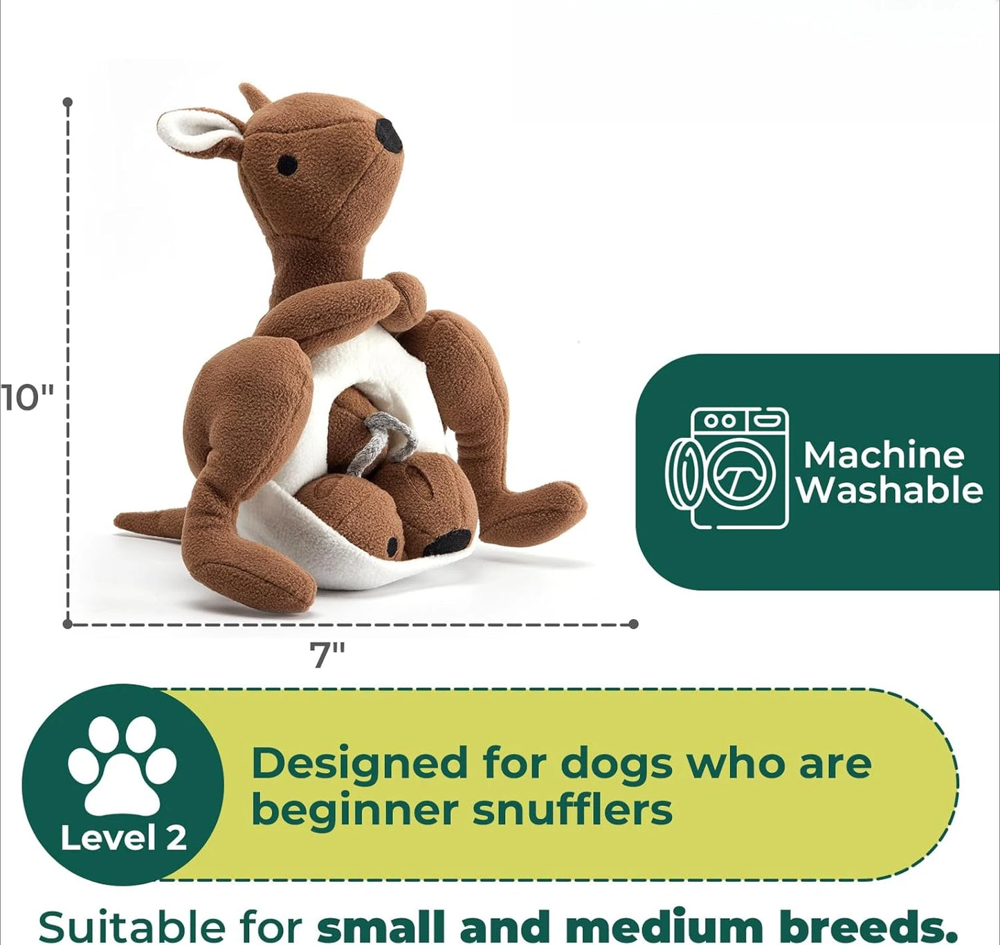 Interactive Kangaroo Plush Dog Toy with Squeaker & Treat Pouch - Snuffle Enrichment Puzzle for Small Medium Dogs