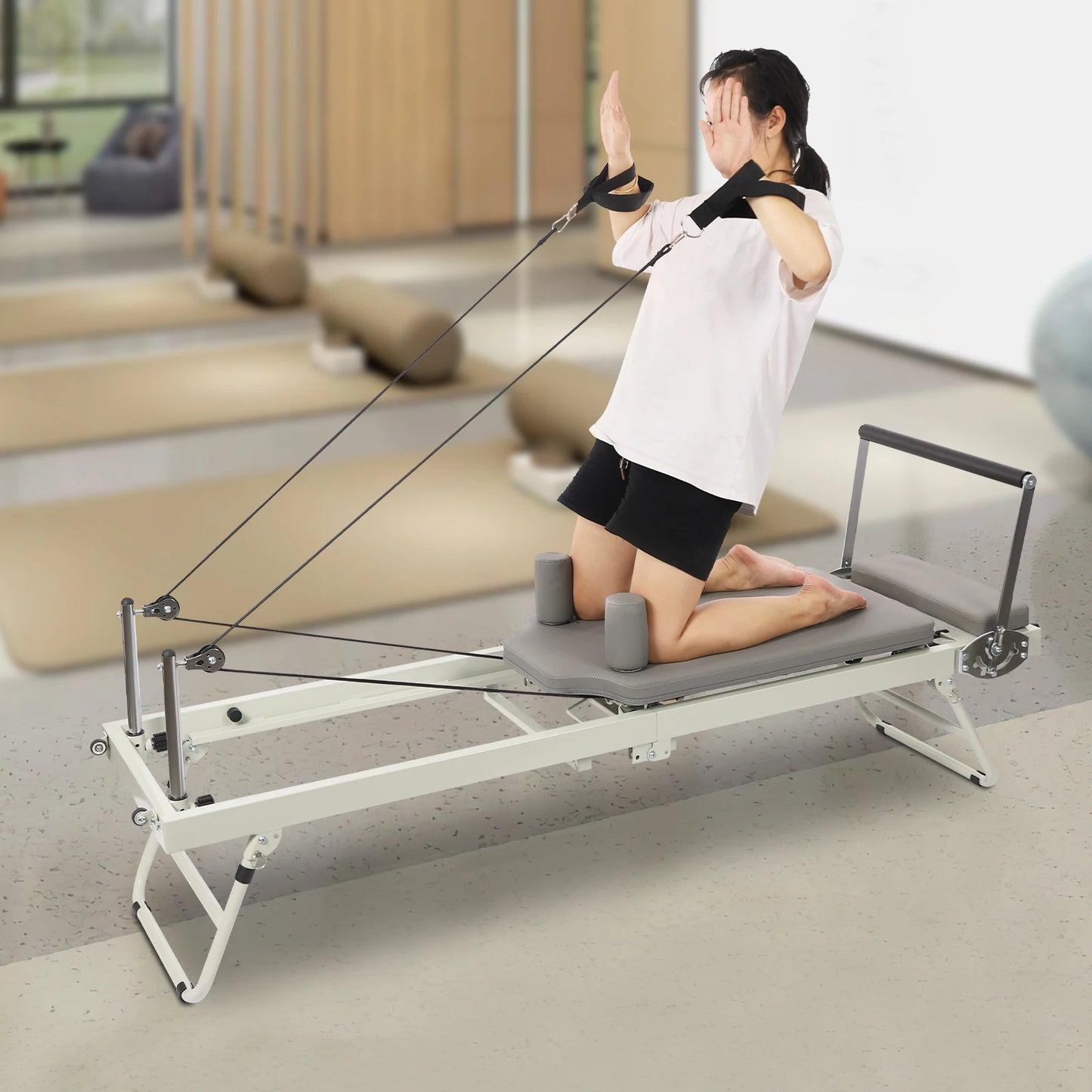 Latex Spring Dual-Purpose Multi-Functional Fitness Yoga Bed Grey 264.55lbs Load 3 Gear Rope 2 Spring 4 Foot Bar Steel Foldable