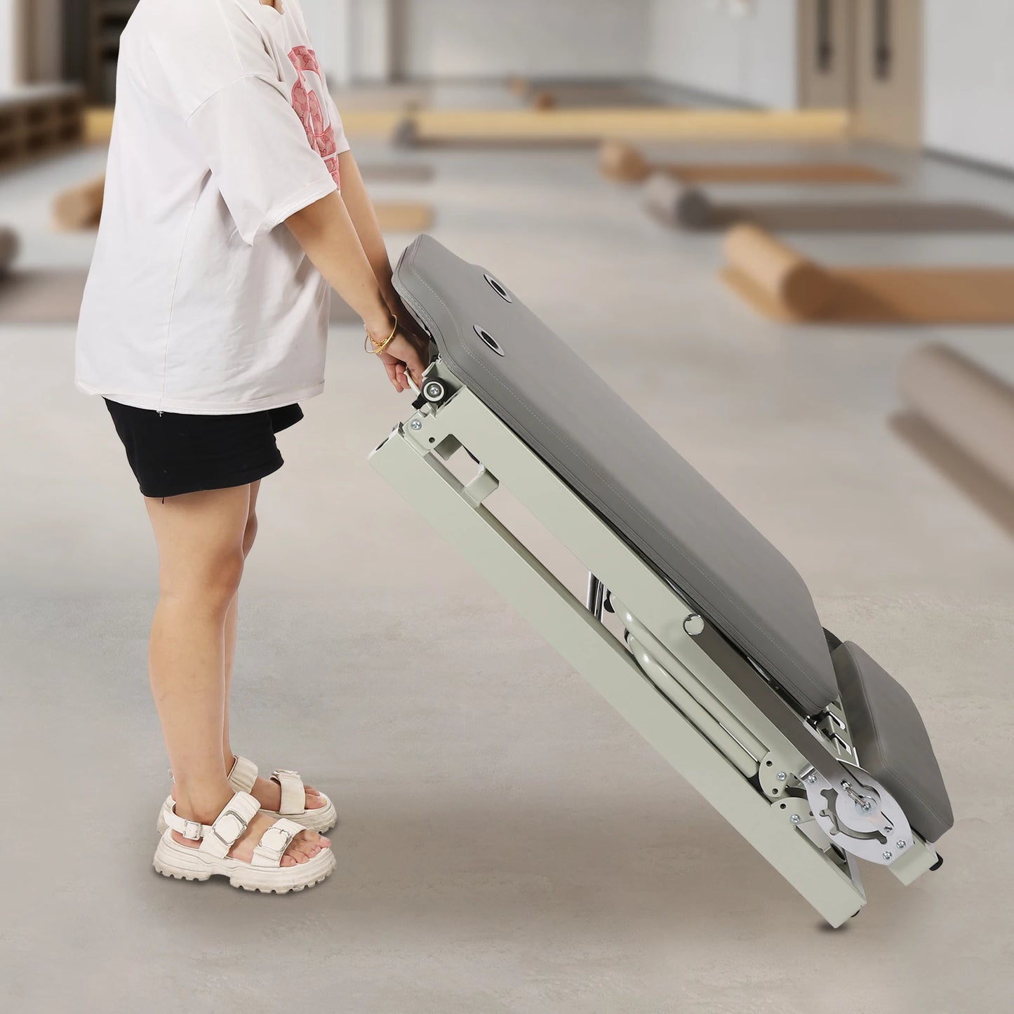 Latex Spring Dual-Purpose Multi-Functional Fitness Yoga Bed Grey 264.55lbs Load 3 Gear Rope 2 Spring 4 Foot Bar Steel Foldable