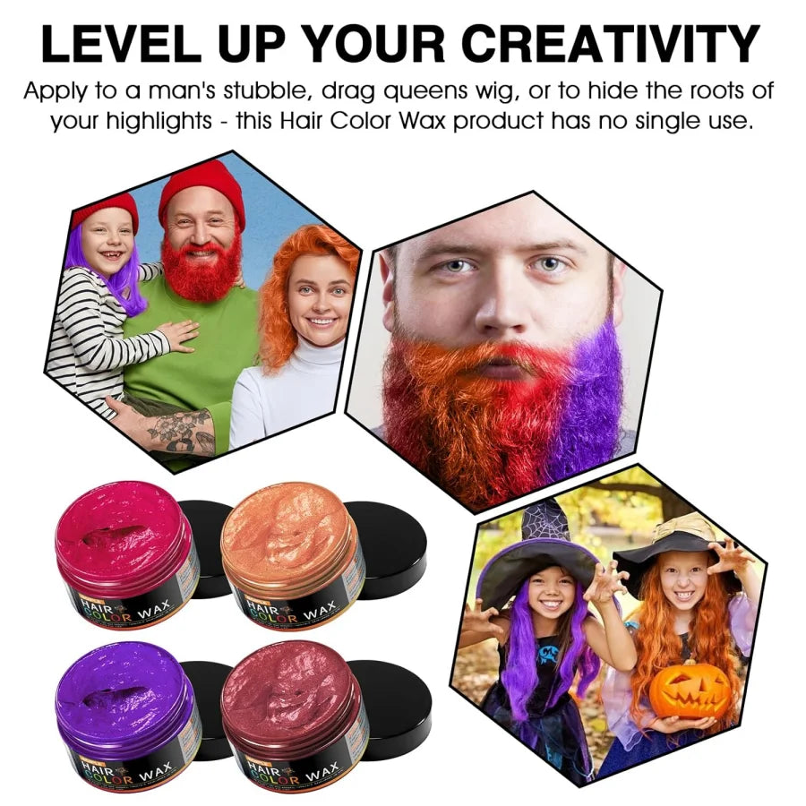 4oz Temporary Hair Color Wax for Men Women Party Cosplay Disposable DIY Washable Colour Cream Styling Pomade Dyeing Hair Mud