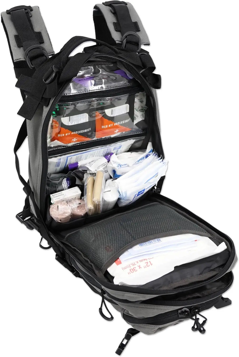Stocked EMS/EMT Trauma & Bleeding First Aid Responder Medical Backpack + Kit (Grey)