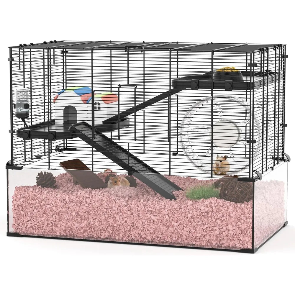 3 Tier Glass Hamster Tank Large Habitat 11In Running Wheel