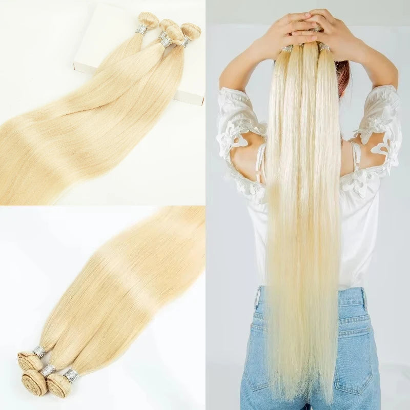 613 Blonde 1/3/4 Brazilian Hair Bundles Straight Weave Remy 100% Human Hair Weft 24 26 28 30 32 34 36 38 40 Inch Bundle Weaving