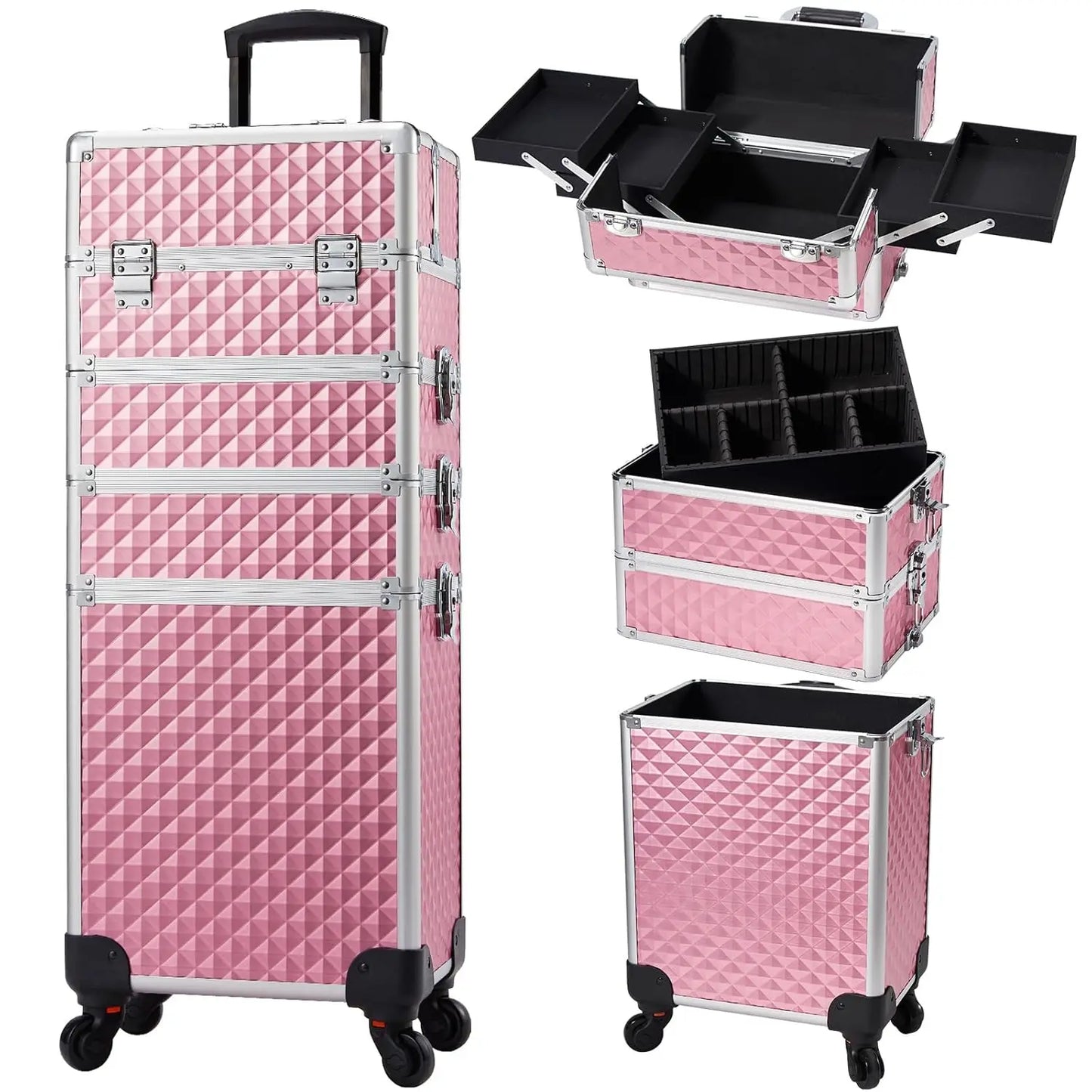 Rolling Makeup Train Case Cosmetic Trolley 4 In 1 Wheels