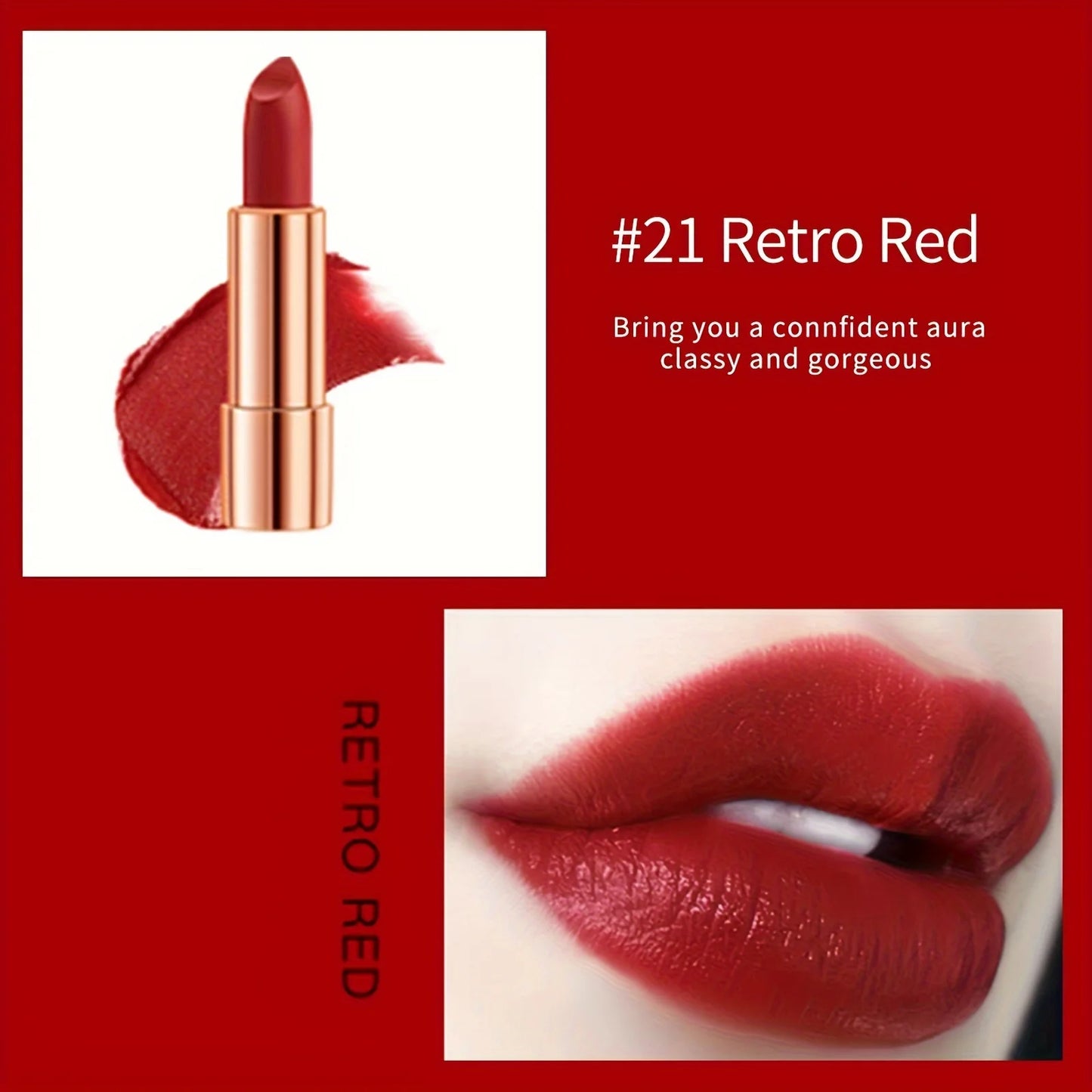 3 Colors Matte Lipstick Set Lip Stick with Sliver Chain Bag Package Non-Stick Cup Long Retractable Red Lipstick Set 3.5gx3