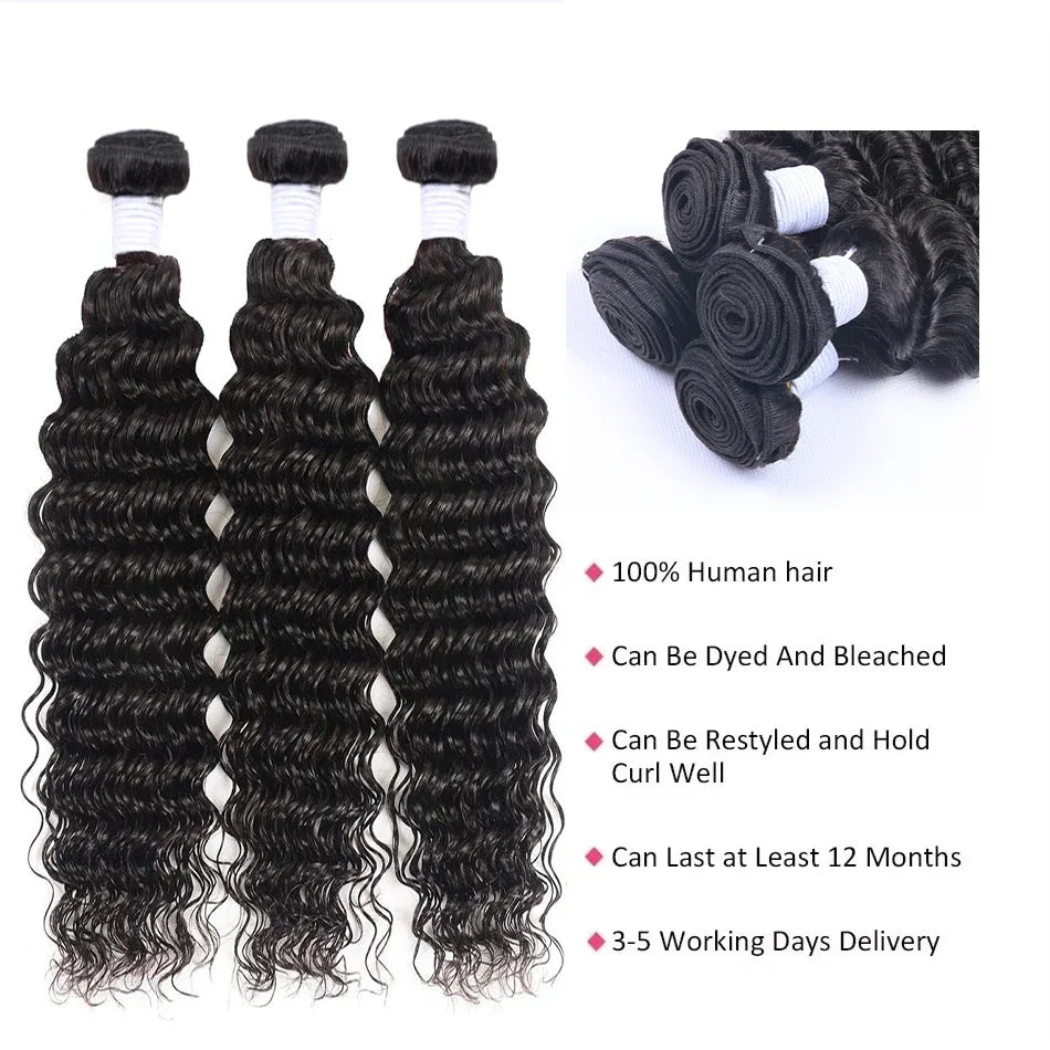 10-40 Inch Human Hair Extensions 100% Remy Deep Wave Hair Bundles Wet And Wavy Human Hair Bundles 3/4 Pcs Raw Hair Bundles