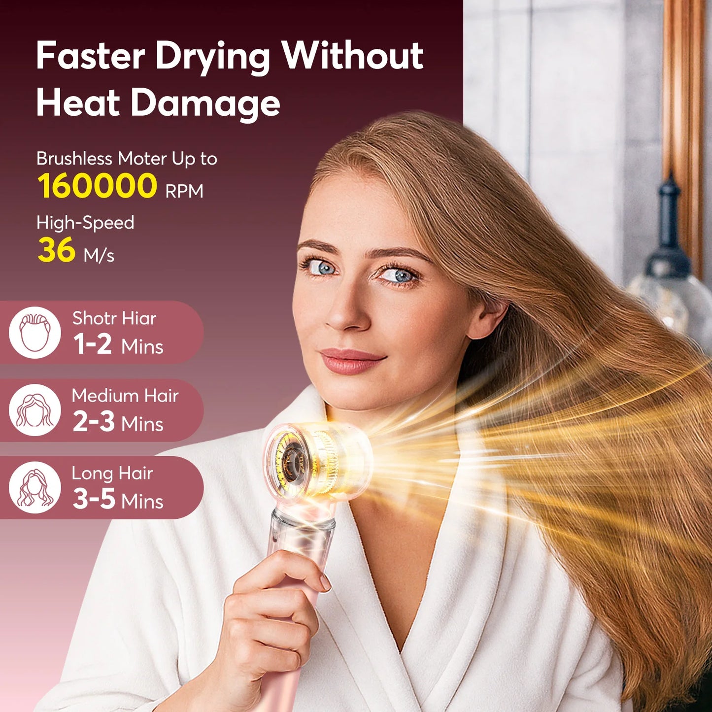High Speed 5 In 1 Hair Dryer Hot Air Comb Set Gift Box