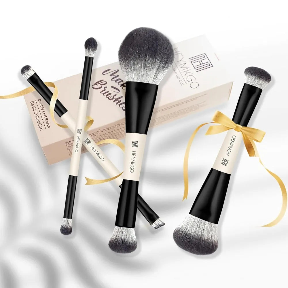 Makeup Brushes Set, 4Pcs Professional Dual-ended Foundation Contour Power Face Eyeshadow Brush set for Liquid,Cream, Powder for