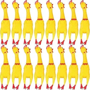 Sratte 16 Pack Screaming Chicken Toys Bulk Large Rubber Squeaking Chicken Toys for Pet Chew Gifts Prank Novelty Toy(15 Inch,Yell