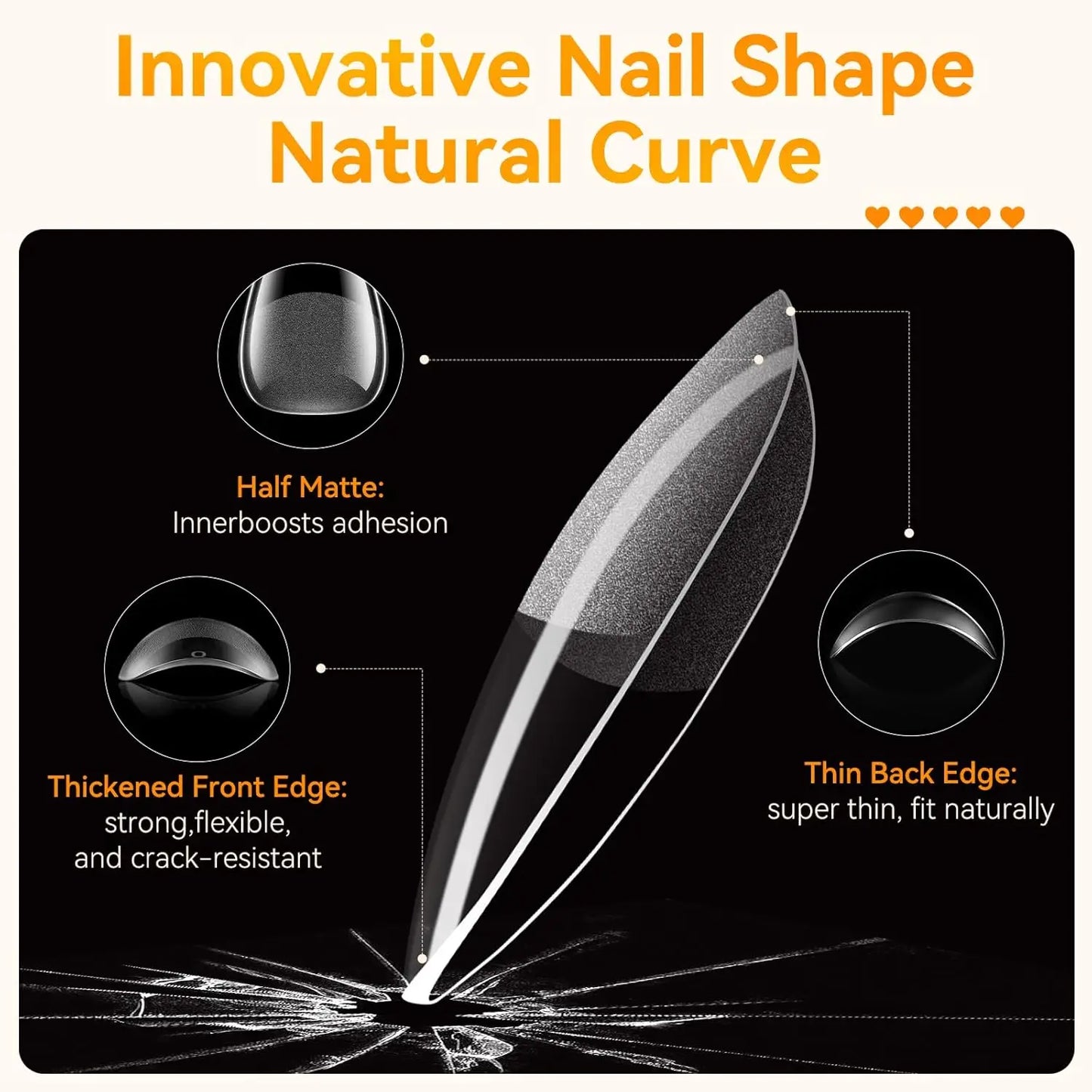 Short Almond Nail Tips: Makartt 510 PCS Half Matte Full Cover Gel Tips 15 Size Clear Acrylic Press Ons Nails for DIY Extension