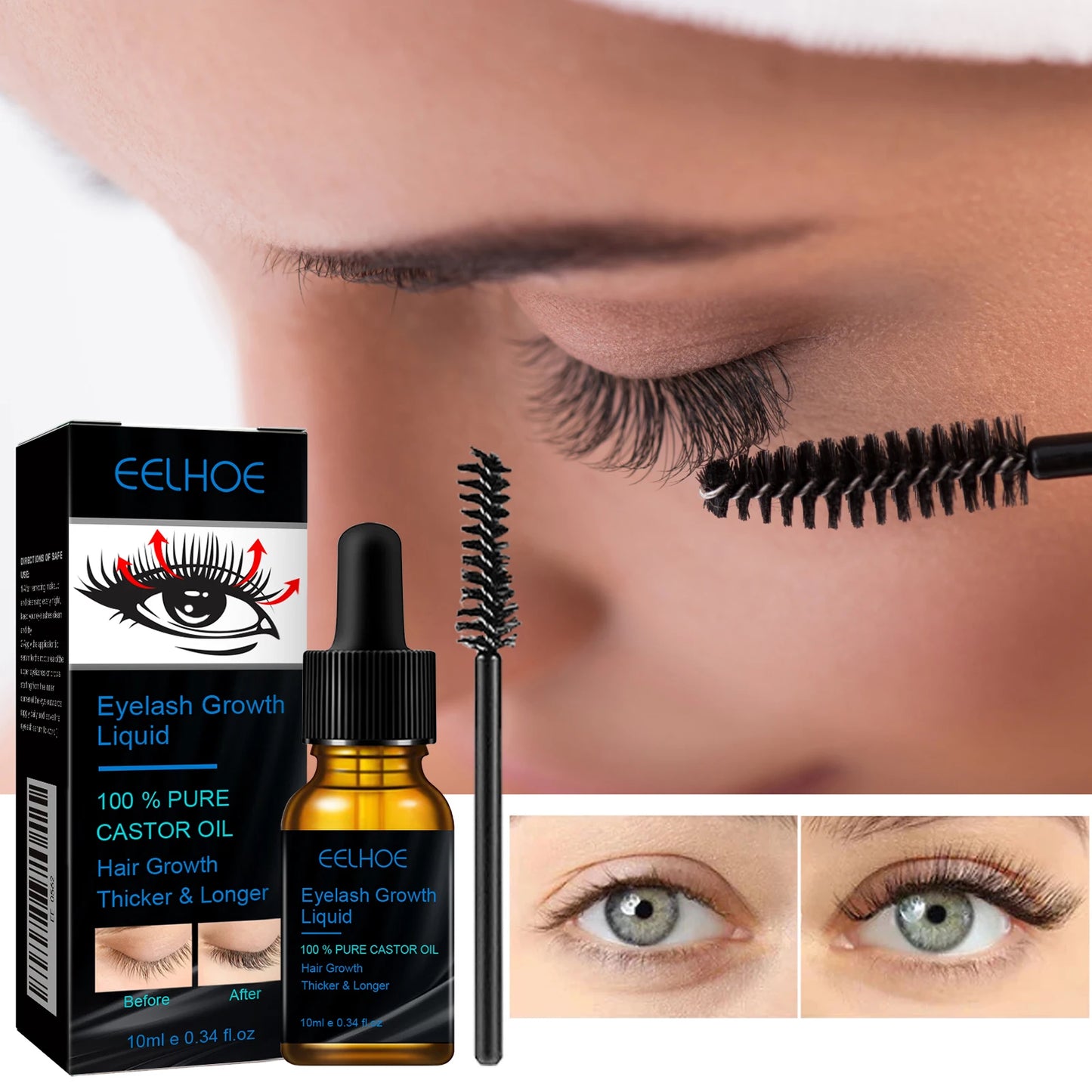 EELHOE Castor Oil Mascara Daily Natural Eyelash Curling Beautiful and Long-Lasting Makeup Gentle and Moisturizing Care Solution