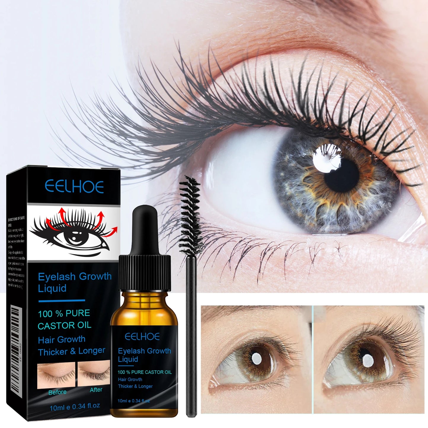 EELHOE Castor Oil Mascara Daily Natural Eyelash Curling Beautiful and Long-Lasting Makeup Gentle and Moisturizing Care Solution
