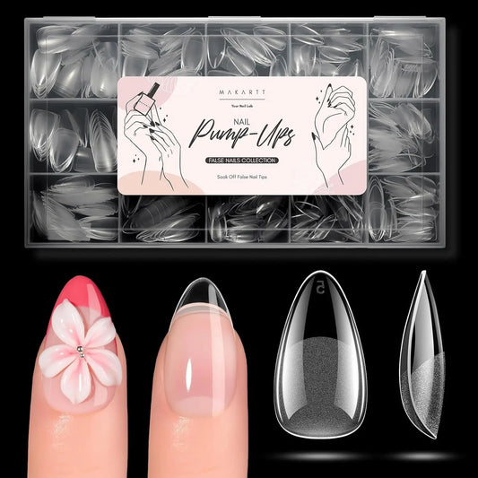 Short Almond Nail Tips: Makartt 510 PCS Half Matte Full Cover Gel Tips 15 Size Clear Acrylic Press Ons Nails for DIY Extension