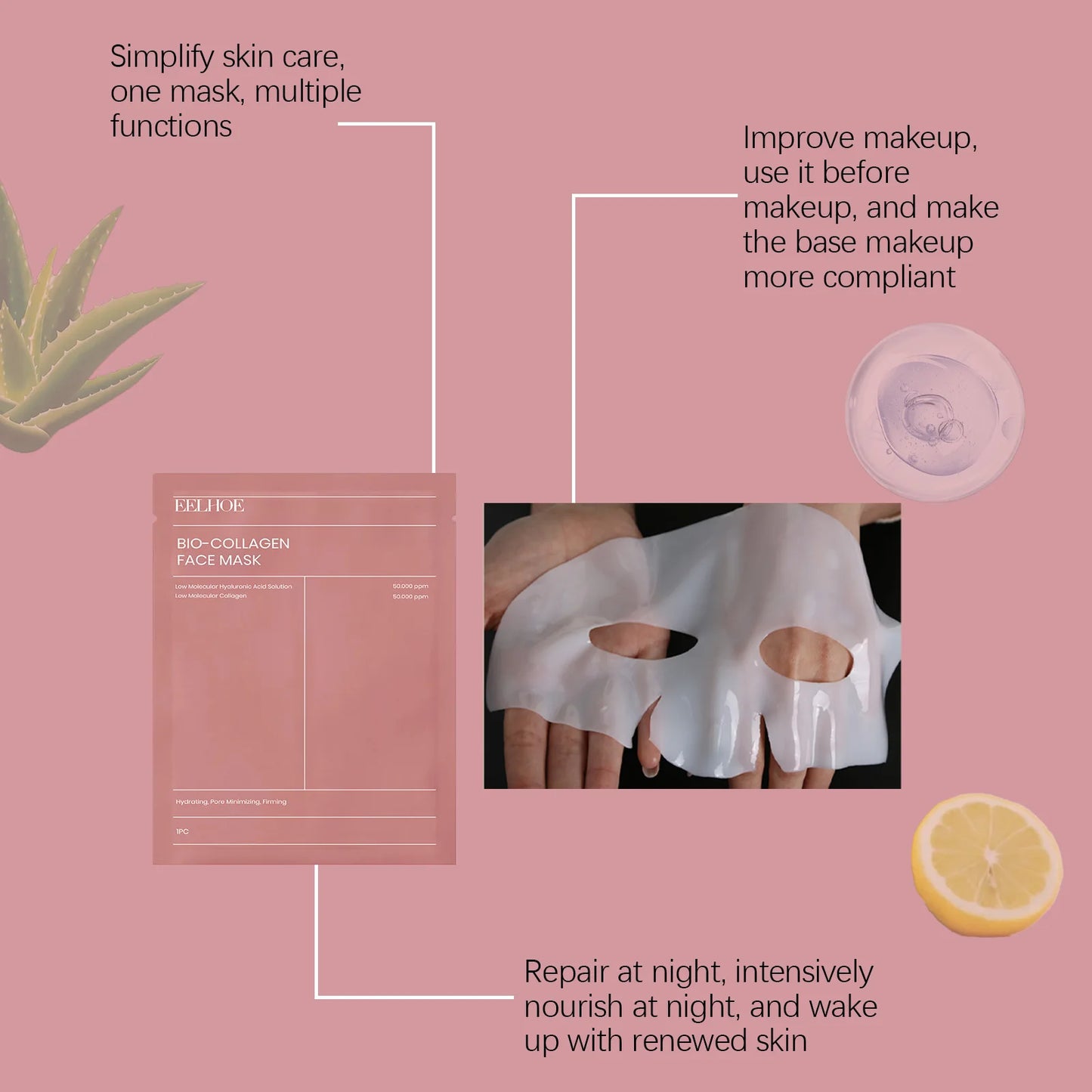 EELHOE Collagen Face Mask Moisturizing Enhance Skin Elasticity Glowing Improve Skin Texture Nourishing Hydrating Facial Mask