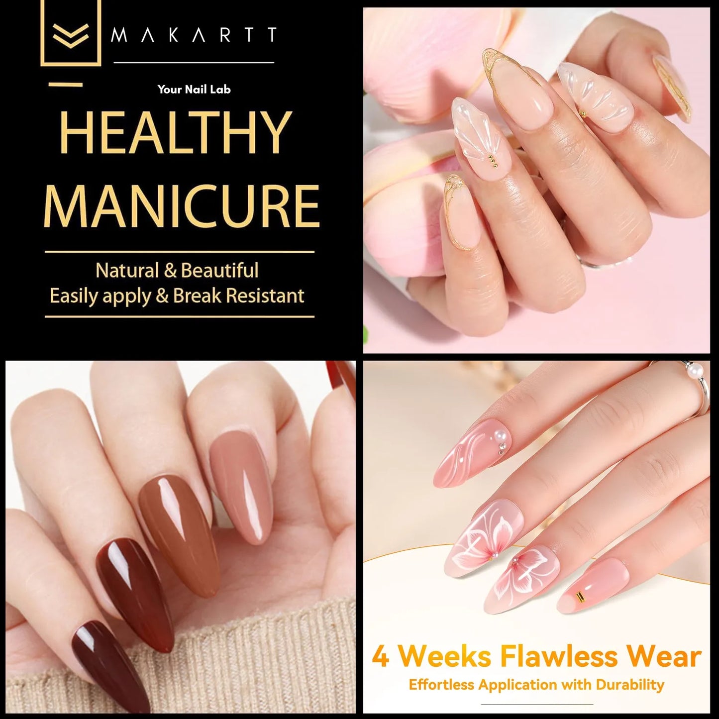 Makartt Almond Nail Tips: 510pcs Full Cover Medium Almond Fake Nails, 15 Sizes Soft Gel Half Matte Pre-shape Press Ons Nails