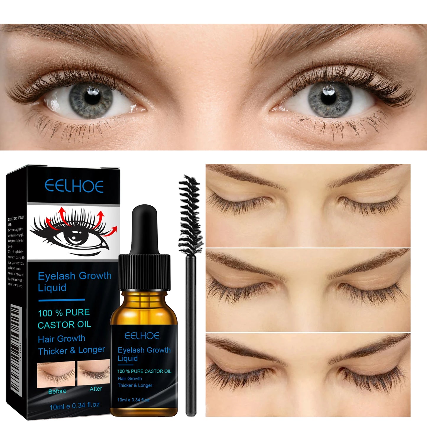 EELHOE Castor Oil Mascara Daily Natural Eyelash Curling Beautiful and Long-Lasting Makeup Gentle and Moisturizing Care Solution