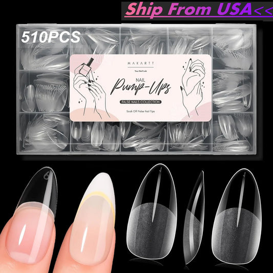 Makartt Almond Nail Tips: 510pcs Full Cover Medium Almond Fake Nails, 15 Sizes Soft Gel Half Matte Pre-shape Press Ons Nails
