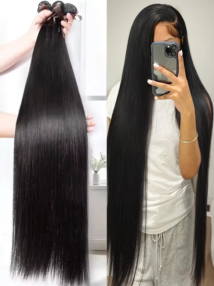 Mossily 30 40 Inch Bone Straight 100% Human Hair Bundles Deal Brazilian Human Hair 3 4 Bundles Raw Hair Extensions Natural Color