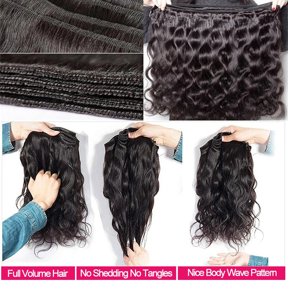 Luduna Body Wave Bundles Human Hair Brazilian Hair Weave Bundles 1/3/4 Bundle Deals Human Hair Extensions Natural & Jet Black