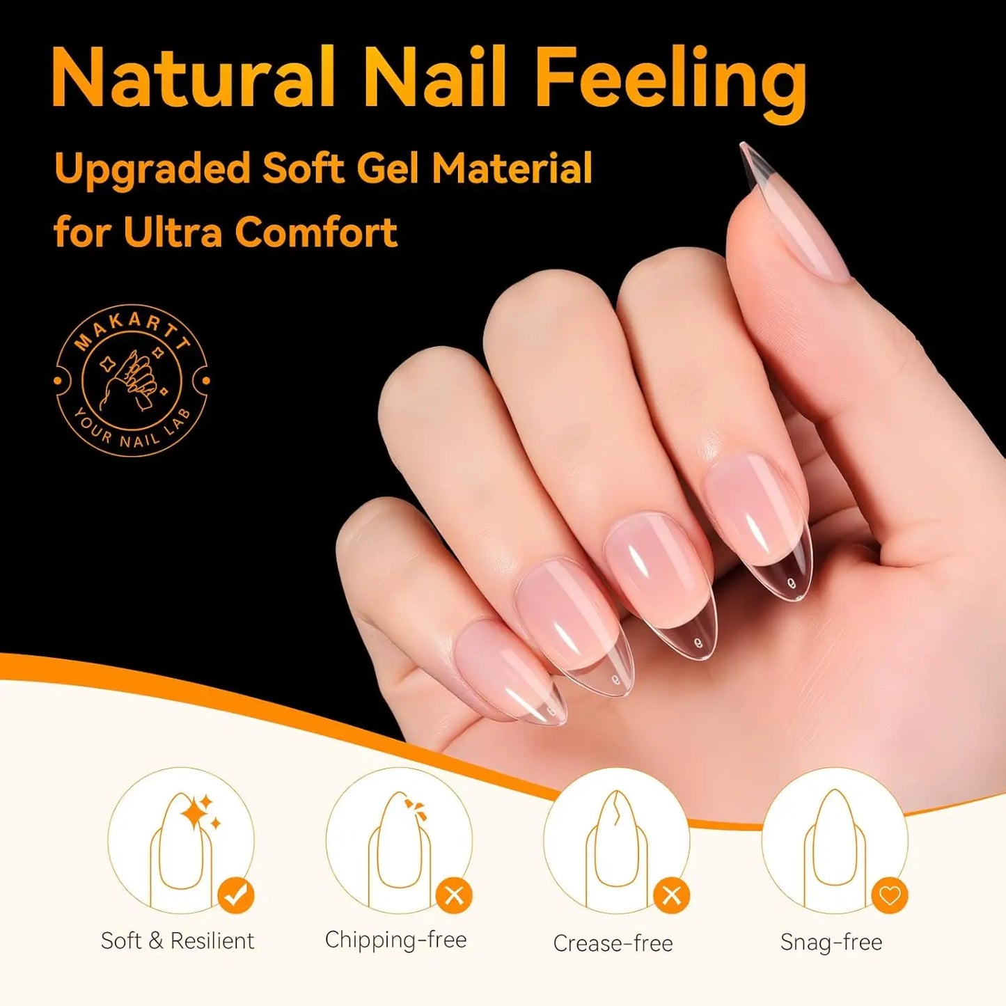 Short Almond Nail Tips: Makartt 510 PCS Half Matte Full Cover Gel Tips 15 Size Clear Acrylic Press Ons Nails for DIY Extension