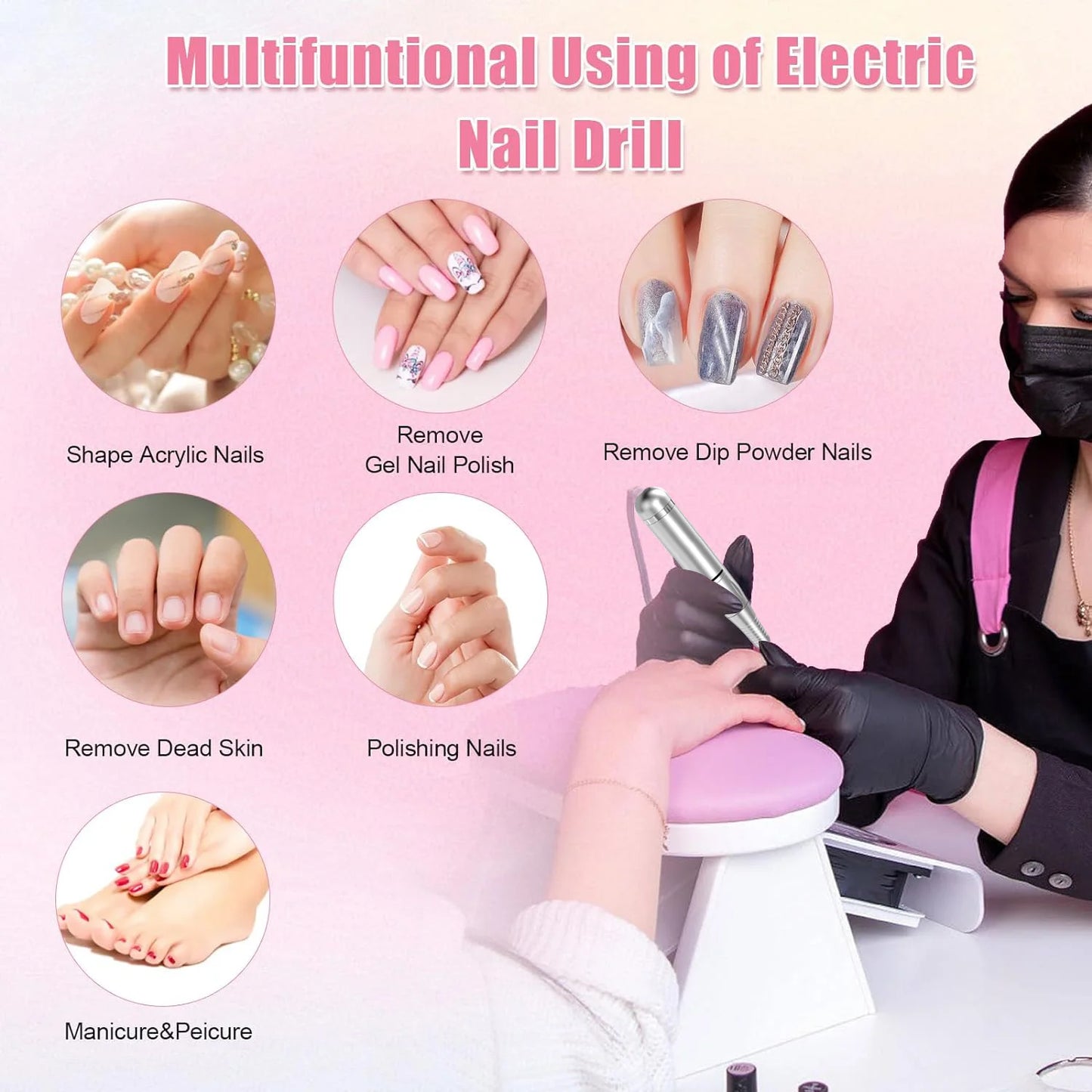 Original 45000RPM Professional Rechargeable Electric Nail Drill Machine Portable Cordless Nail File For Acrylic Gel Nails Remove