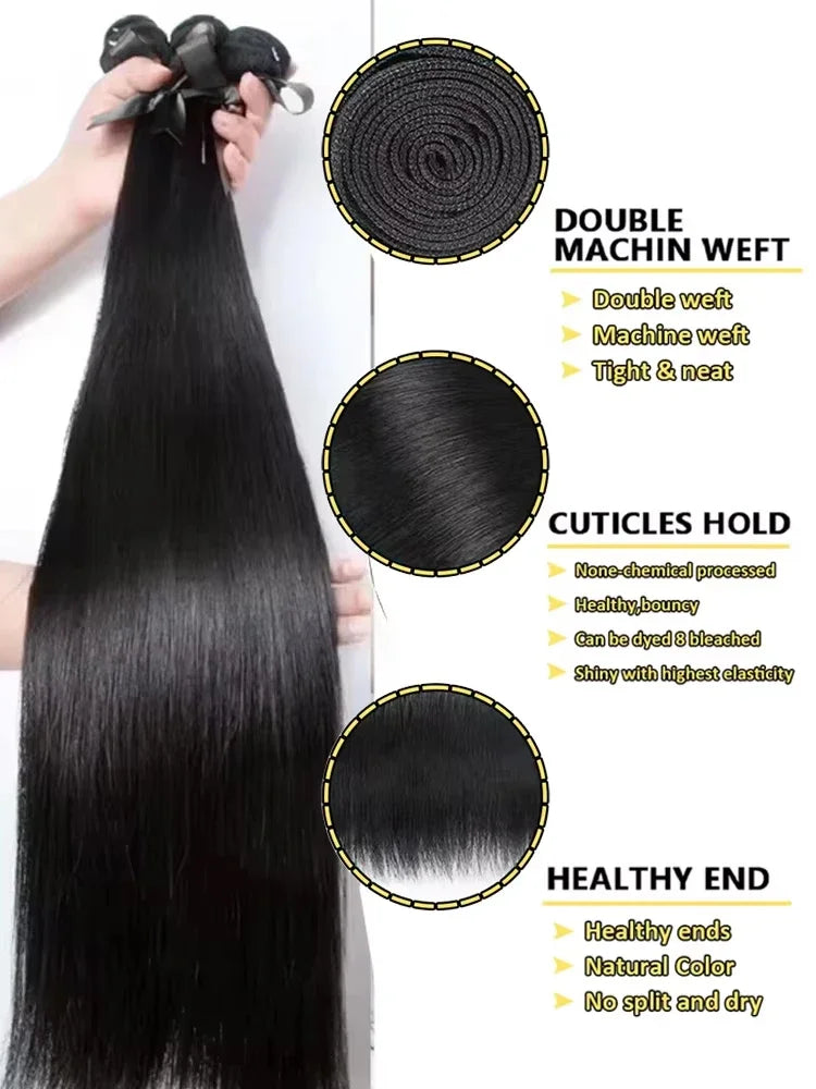 Mossily 30 40 Inch Bone Straight 100% Human Hair Bundles Deal Brazilian Human Hair 3 4 Bundles Raw Hair Extensions Natural Color