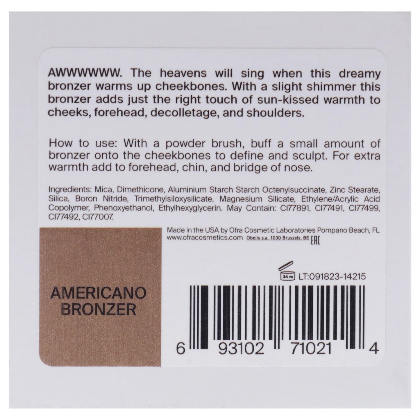 Pressed Powder - Americano Bronzer by Ofra for Women - 0.25 oz Bronzer