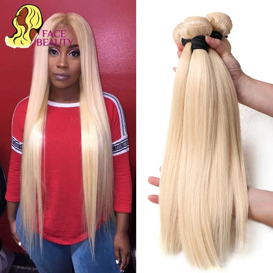 613 Blonde 1/3/4 Brazilian Hair Bundles Straight Weave Remy 100% Human Hair Weft 24 26 28 30 32 34 36 38 40 Inch Bundle Weaving