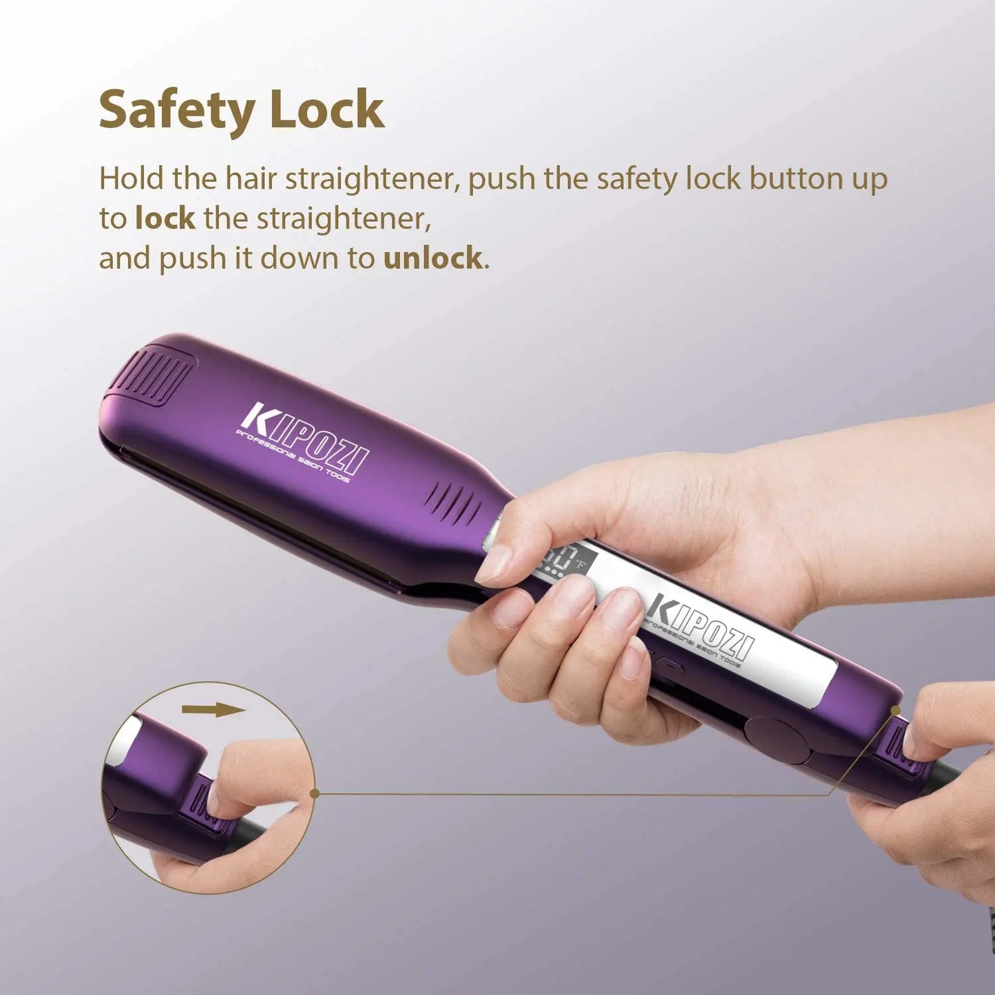 KIPOZI Titanium Flat Iron With LCD Display Dual Voltage