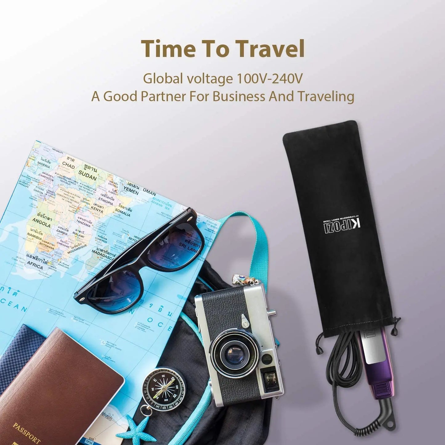 KIPOZI Titanium Flat Iron With LCD Display Dual Voltage