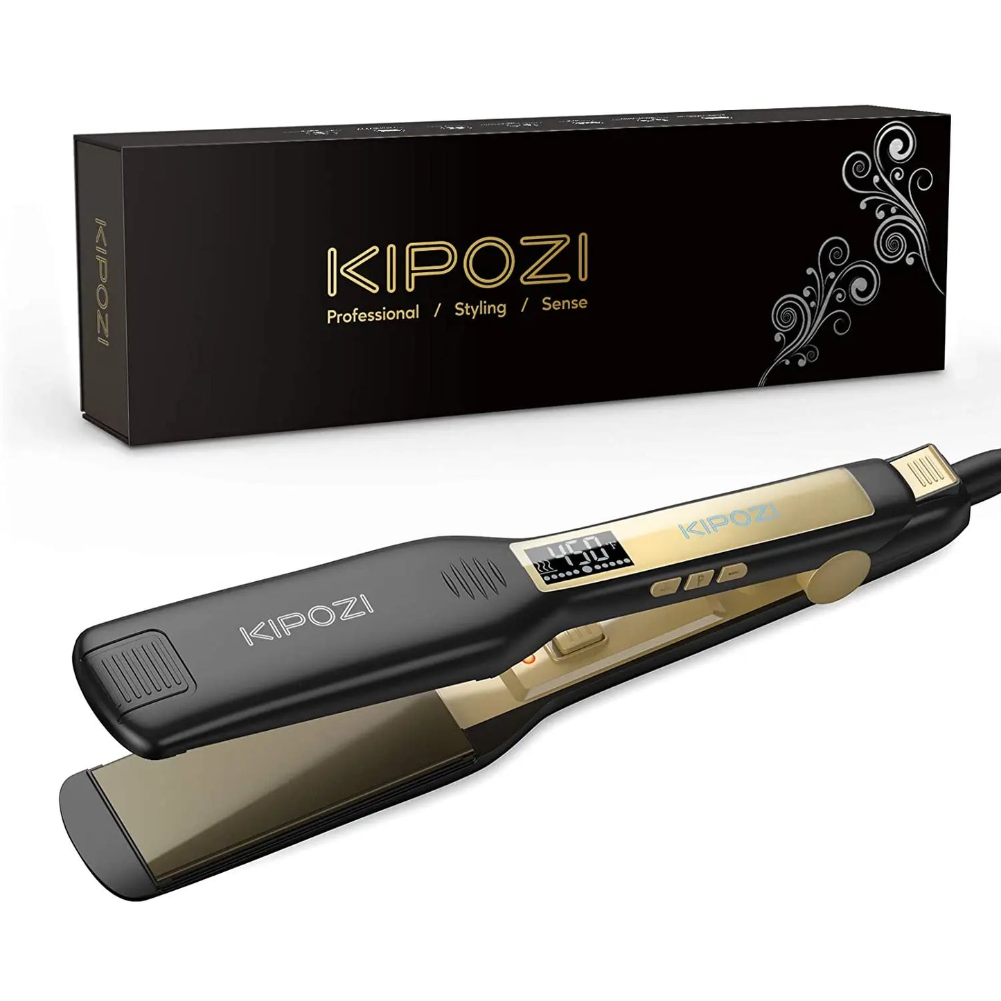 KIPOZI Titanium Flat Iron With LCD Display Dual Voltage
