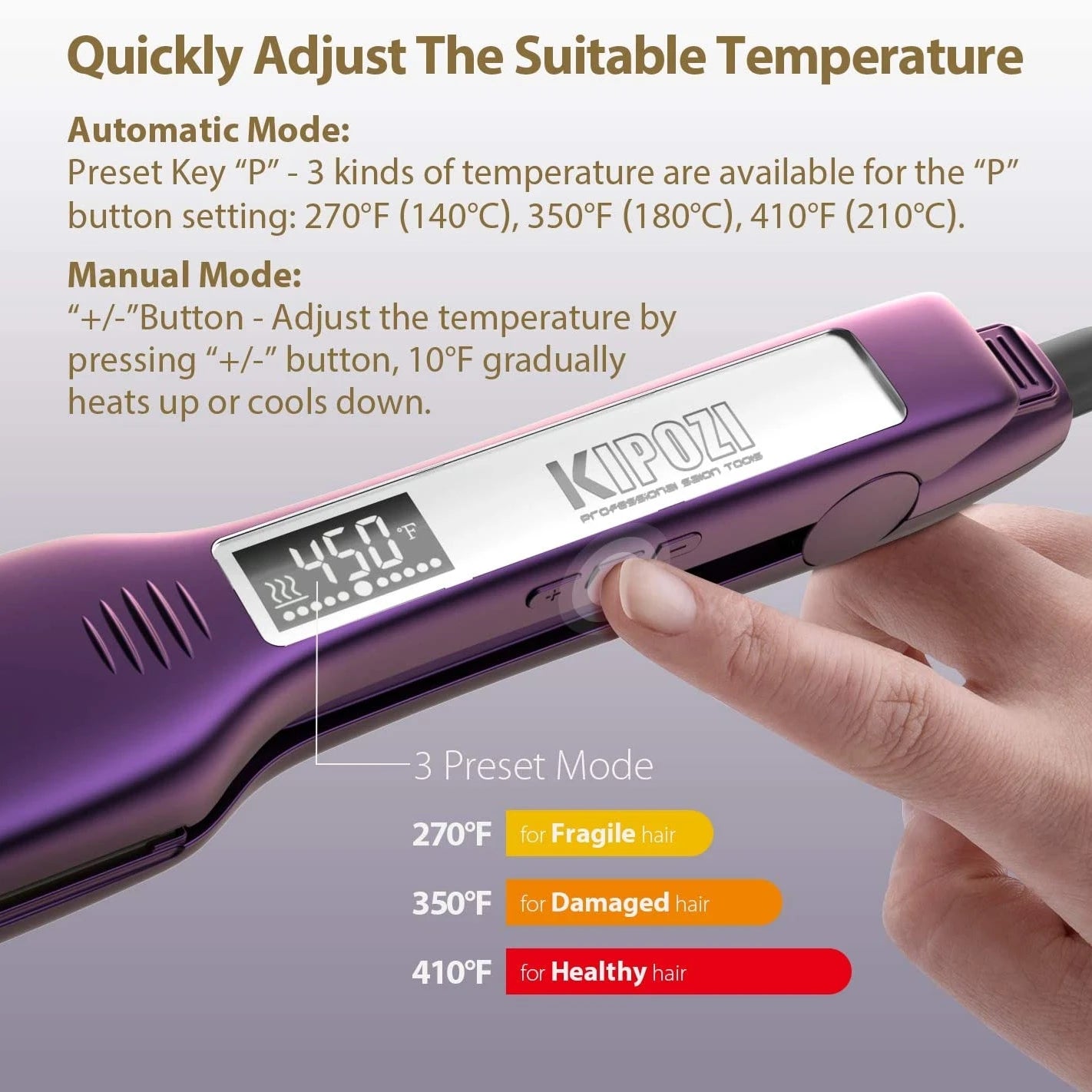 KIPOZI Titanium Flat Iron With LCD Display Dual Voltage