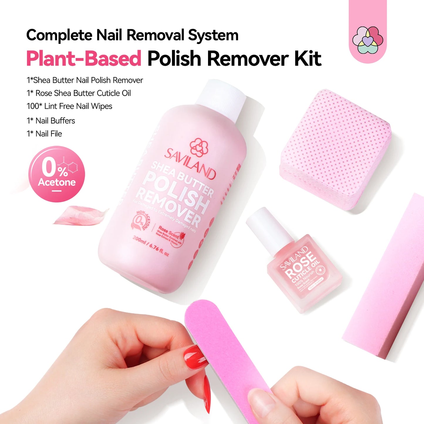 SAVILAND 200ml Nail Polish Remover Kit Fingernail Polish Remover Shea Butter Nail Remover with Castor Oil VE Cuticle Oil