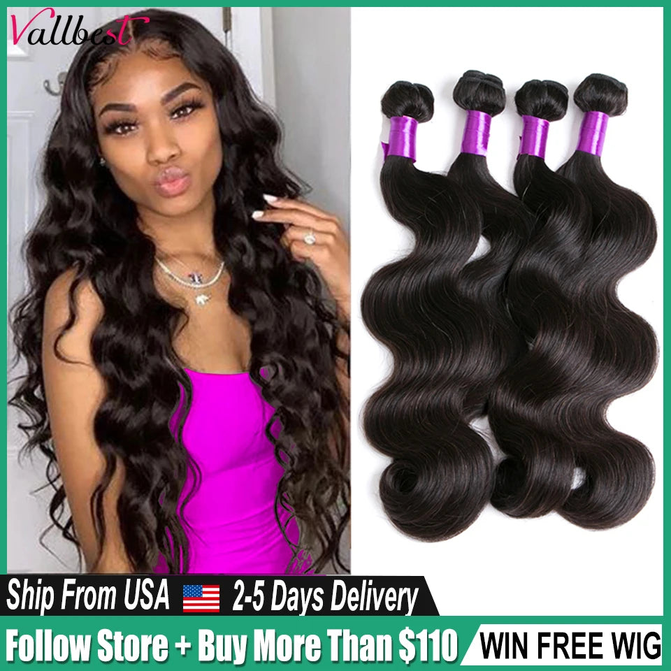 Vallbest Peruvian Body Wave Bundles Remy Wavy Human Hair Extensions 3 4 Bundles Deals 100% Body Wave Human Hair Bundles