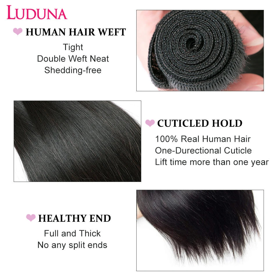 Luduna Straight Bundles Human Hair Brazilian Human Hair Bundles Remy Extensions 1/3/4 Bundle Deal Weave Double Weft Hair Weaving