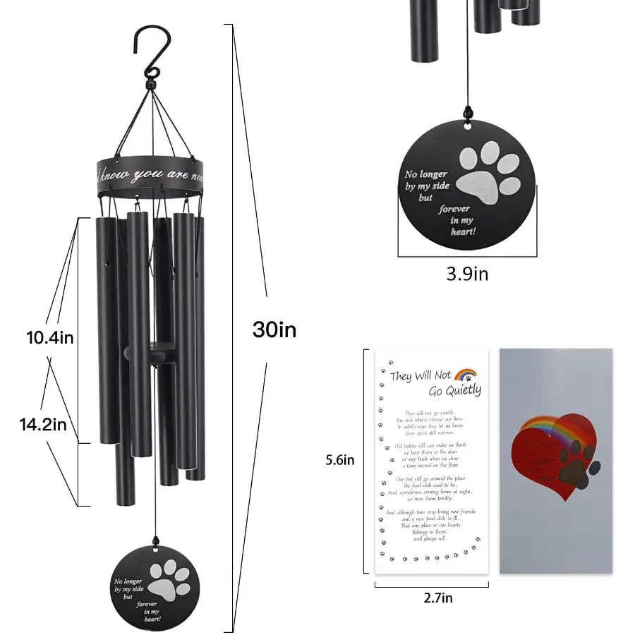 Pet Memorial Wind Chime 30 Inches Paw Print Pet Remembrance Gift to Honor and Remember a Dog Cat or Other Pet Premium Metal Win