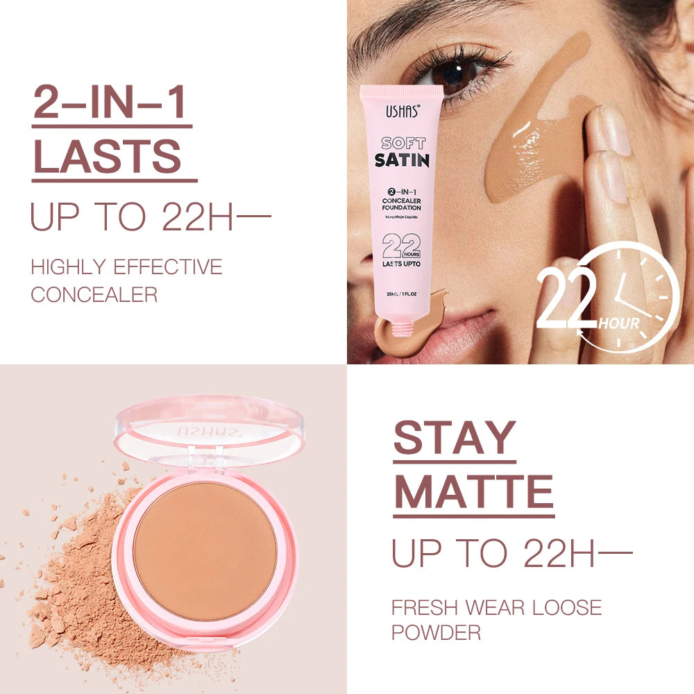Ushas Makeup Duo - Concealer + Foundation, long-lasting, waterproof, oil-control, and concealing.