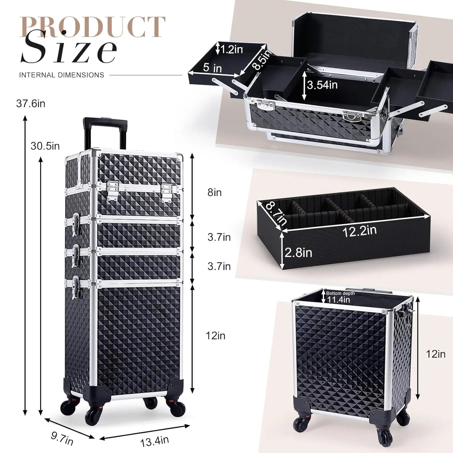 Rolling Makeup Train Case Cosmetic Trolley 4 In 1 Wheels